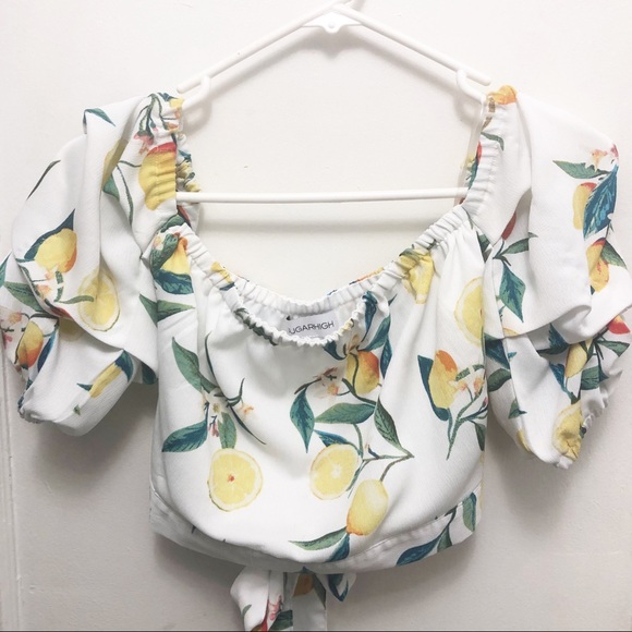 Sugar High Tops - SugarHigh Off Shoulder Crop Top w/Tie Back.